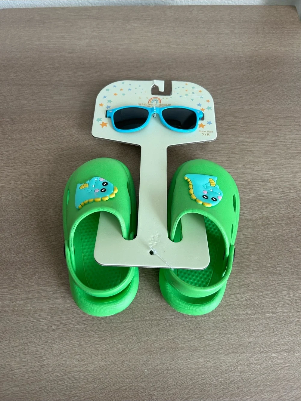Kids Bright Green Dragon Clog Sandals with Toy Charm and Sunglasses